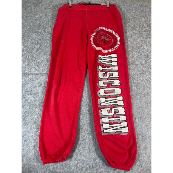 Vintage Wisconsin Badgers SweatPants Mens 38x30 Red Drawstring College Retro - Picture 1 of 7